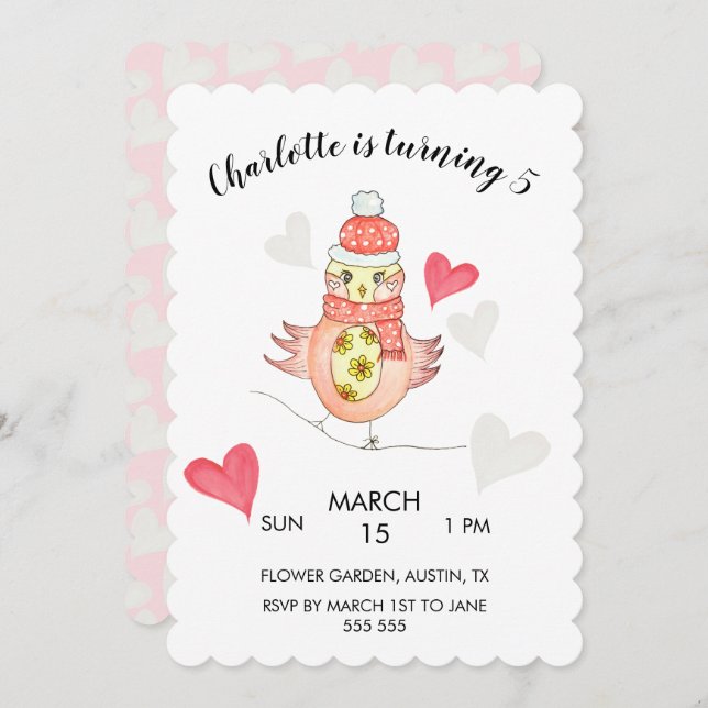 Cartão De Festividades Frango Fofo Apaixonado, Aquarela de Corações (Frente/Verso)