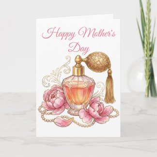 Cartão De Festividades Frasco de Perfume Rosa Dourado Aquarela Vintage