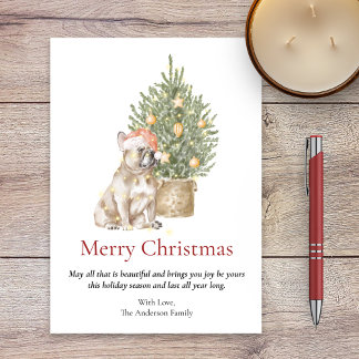 Cartão De Festividades French Bulldog and Christmas Tree Pet Dog