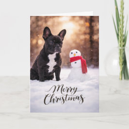 Cartão De Festividades French Bulldog Christmas Snowman
