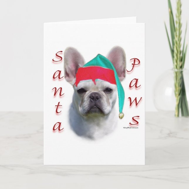 Cartão De Festividades French Bulldog (wht) Santa Paws (Frente)