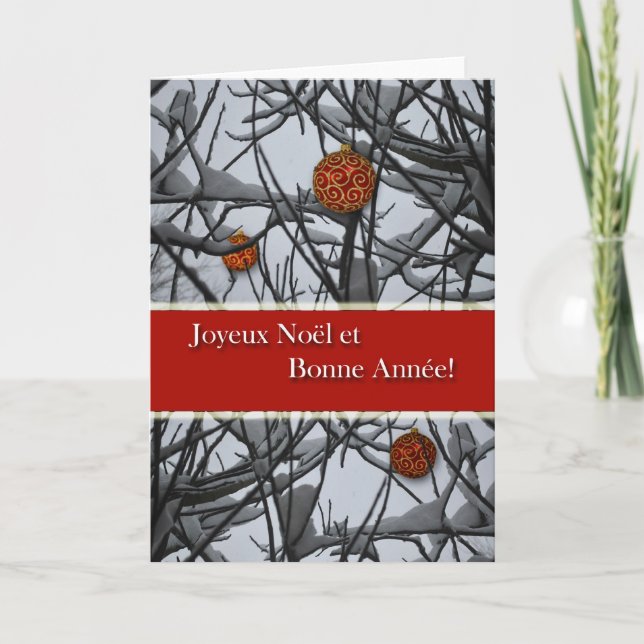 Cartão De Festividades French Christmas, Ornaments in Snow (Frente)