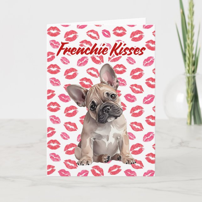 Cartão De Festividades Frenchie Kisses French Bulldog Valentines Day Card (Frente)