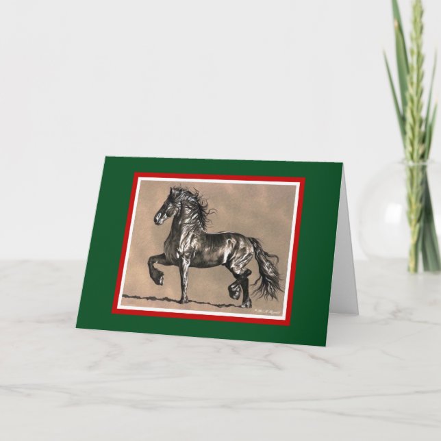Cartão De Festividades Friesian Horse Christmas Card (Frente)