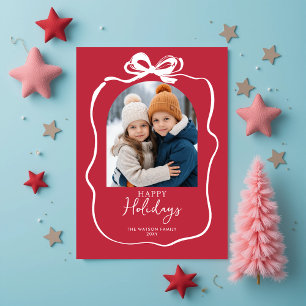 Cartão De Festividades Friso de Arco de Foto Vermelho e Bonito de Natal V