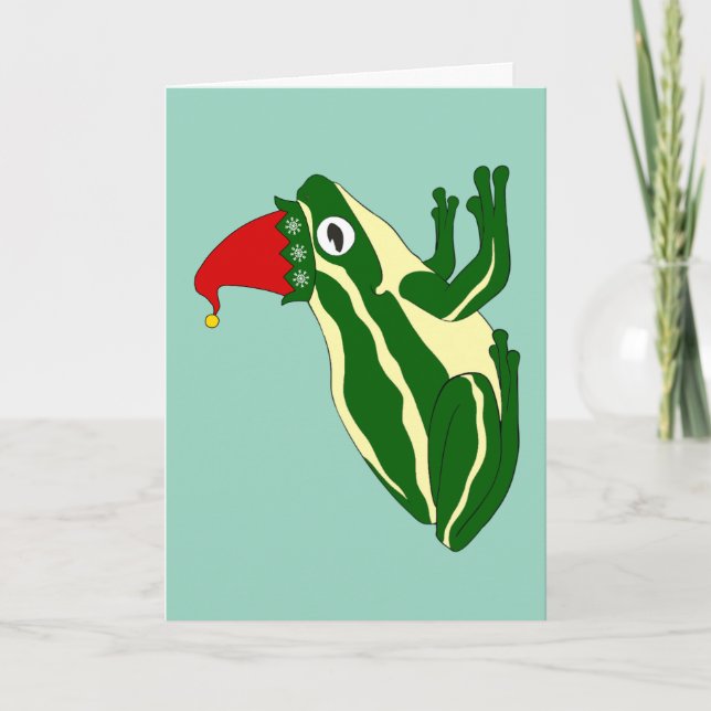 Cartão De Festividades Frog Christmas Card (Frente)