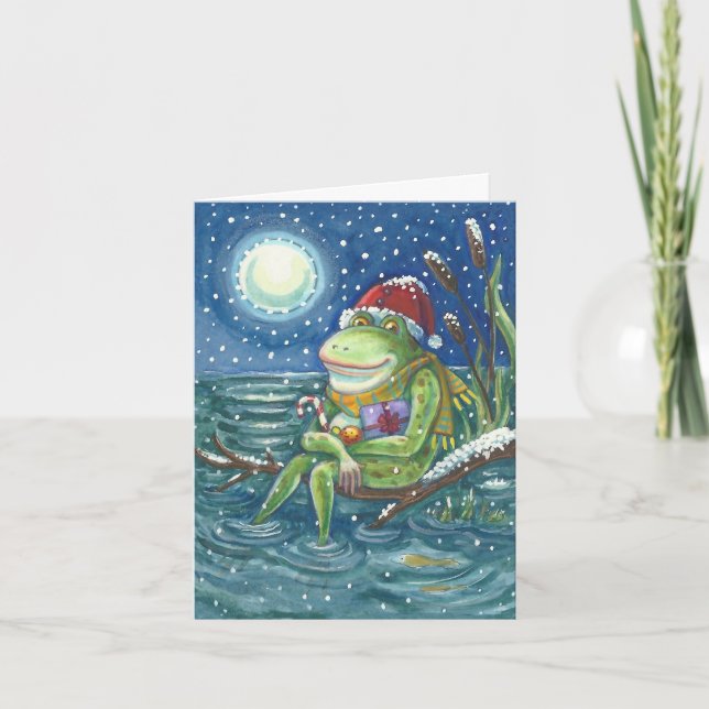 Cartão De Festividades FROG ON LOG CHRISTMAS GREETING CARD Verse (Frente)