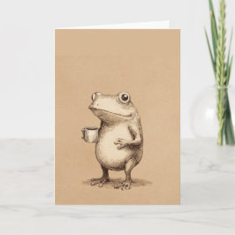 Cartão De Festividades Frog with Coffee – Whimsical Vintage Animal