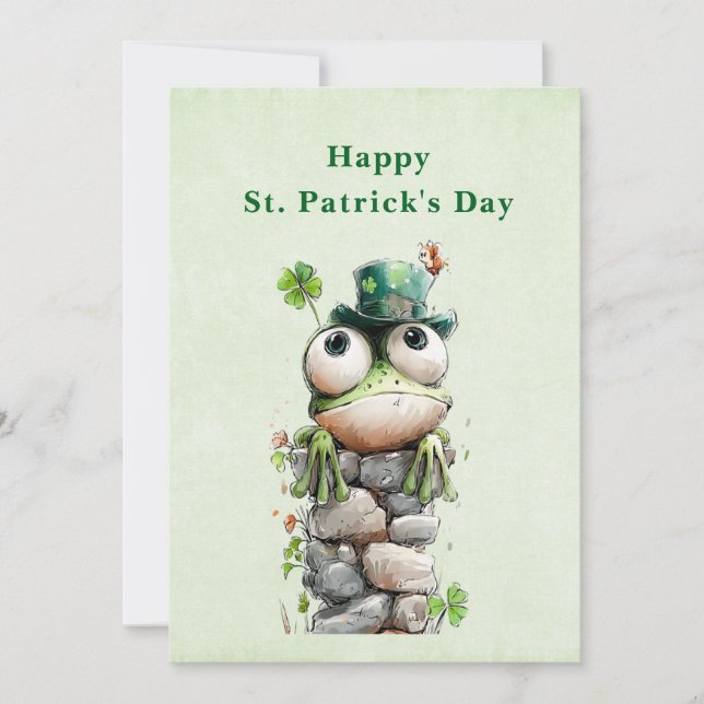 Cartão De Festividades Frog with Green Hat and Shamrock St. Patrick's Day (Frente)