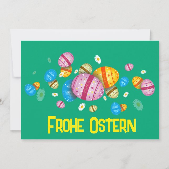 Cartão De Festividades Frohe Ostern mit bunten Eiern (Frente)
