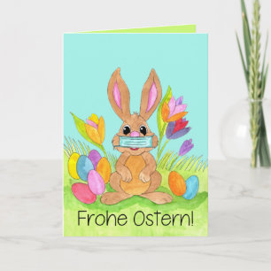 Cartão De Festividades Frohe Ostern Páscoa Alemã Rosto Mascarado Bunny