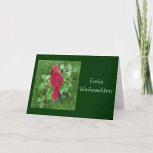Cartão De Festividades Frohe Weihnachten Christmas Cardinal Bird Holly