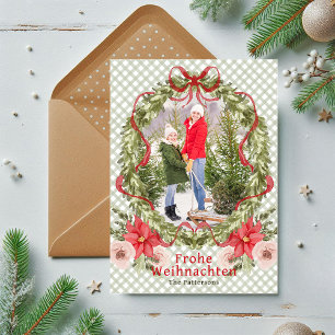 Cartão De Festividades Frohe Weihnachten Floral Arco Family Foto alemã
