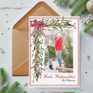 Cartão De Festividades Frohe Weihnachten Mistletoe Red Arco Foto