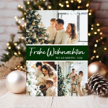 Cartão De Festividades Frohe Weihnachten Photo Collage<br><div class="desc">Este fabuloso cartão de 3 fotos feriadas com "Frohe Weihnachten!" em uma fonte moderna e seu nome de família e ano em uma fonte de boné tradicional clara, ambas em branco e verde escuro e com um retorno correspondente é perfeito para enviar para sua família e amigos. Todos vão adorar...</div>