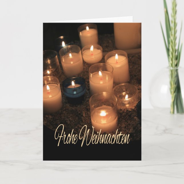 Cartão De Festividades Frohe Weihnachten Queimando velas de natal (Frente)