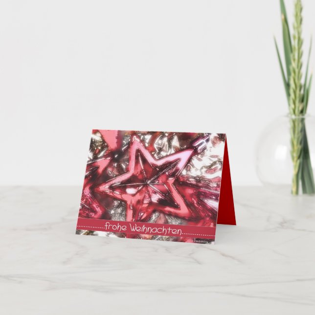 Cartão De Festividades Frohe Weihnachten, roter glänzender Stern (Frente)