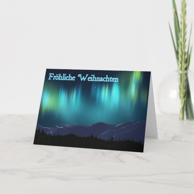 Cartão De Festividades Fröhliche Weihnachten - Aurora Borealis (Frente)