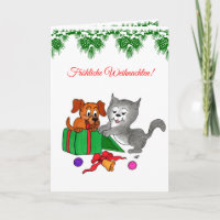 Fröhliche Weihnachten, Hund Katze auf Deutsch