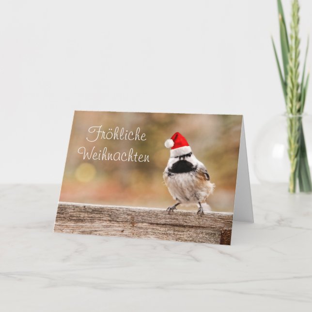 Cartão De Festividades Fröhliche Weihnachten Santa Chickadee Card (Frente)
