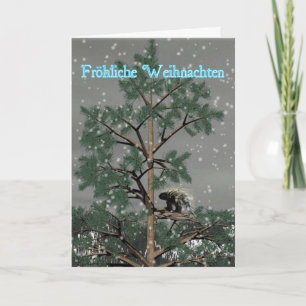 Cartão De Festividades Froliche Weihnachten - Porcupine Numa Árvore De P