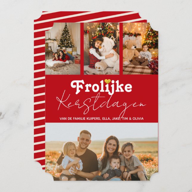 Cartão De Festividades Frolijke Kerstdagen Rood 4 Fotos Kerskaart (Frente/Verso)