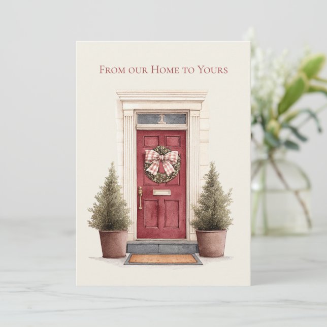 Cartão De Festividades From Our Home to Yours Red Holiday Christmas (Em pé/Frente)