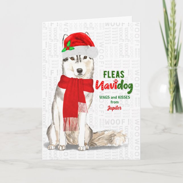 Cartão De Festividades from the Dog Cute Siberian Husky Christmas (Frente)