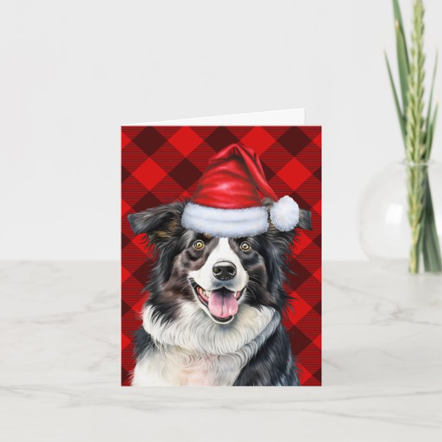Cartão De Festividades Fronteira Collie Red Buffalo Xadrez Natal (Frente)