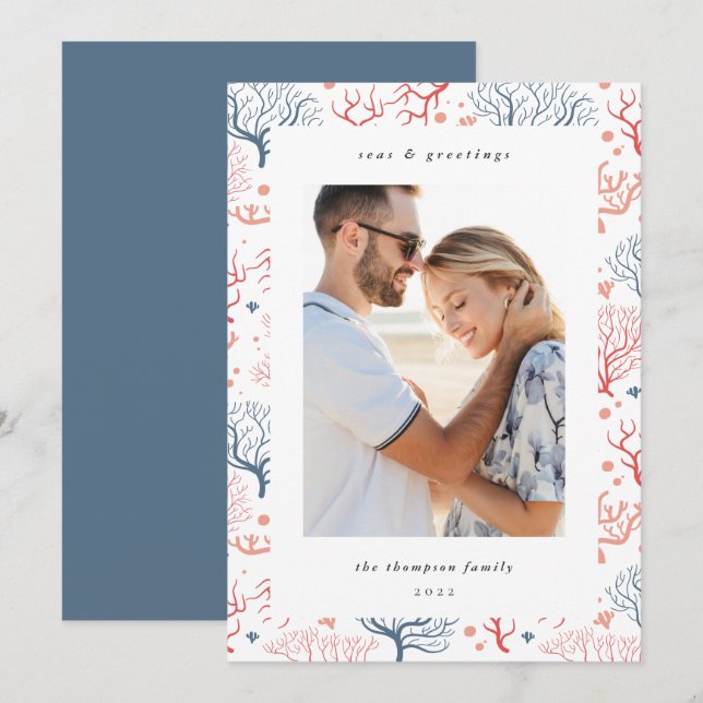 Cartão De Festividades Fronteira de Coral Oceano | Foto vertical (Frente/Verso)