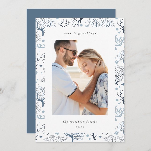 Cartão De Festividades Fronteira de Coral Oceano | Foto vertical (Frente/Verso)