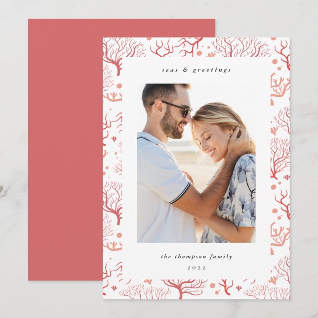 Cartão De Festividades Fronteira de Coral Oceano | Foto vertical (Frente/Verso)