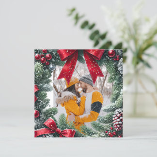 Cartão De Festividades Fronteira de Fotografias Evergreen para o Natal