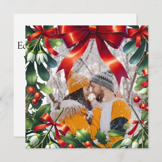 Cartão De Festividades Fronteira de Natal com arco vermelho (Frente/Verso)