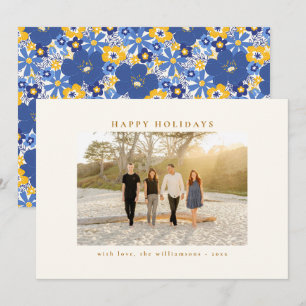 Cartão De Festividades Fronteira Floral Família Foto Azul Amarelo Persona