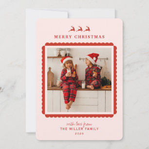 Cartão De Festividades Fronteira rosa e vermelha moderna foto de Natal
