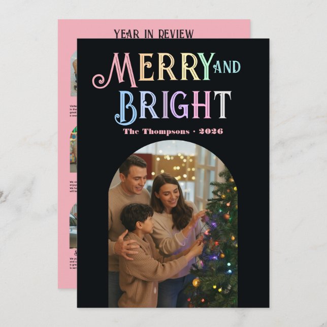Cartão De Festividades Frosted Pastels Fotos "Ano em Revisão" Natal (Frente/Verso)