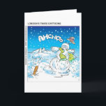 Cartão De Festividades Frosty Fights The Flu Funny Christmas Gifts & Tees<br><div class="desc">You are viewing a Rick London cartoon gifts, tees, or collectibles titled "Frosty Fights The Flu". We are honored you visited us. Here you will find award-winning cartoons by the team of Londons Times Cartoons, ranked #1 offbeat cartoon on Google since 2005 We offer the funniest highest quality tees, mugs,...</div>