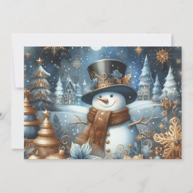 Cartão De Festividades Frosty the snowman whimsical blue Christmas  (Frente)