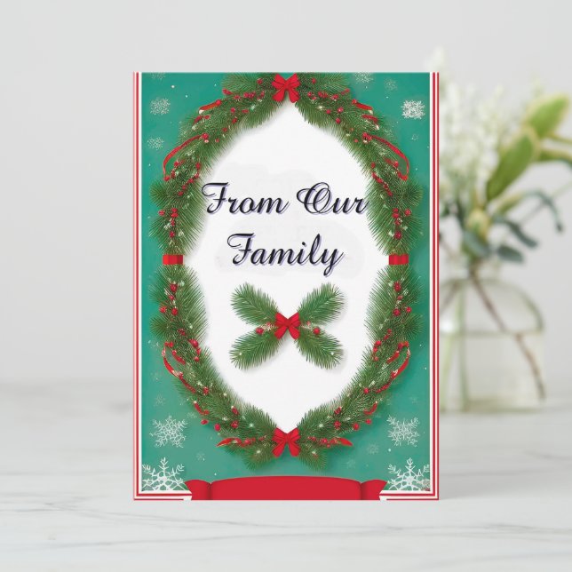 Cartão De Festividades Frota de Natal com Holly Berries e Ribbon (Em pé/Frente)