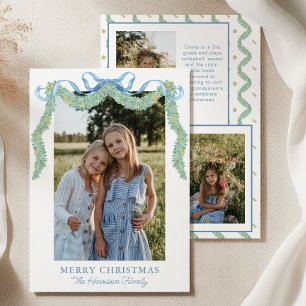 Cartão De Festividades Fruta de Arco Azul de Aquarela Foto de Natal Garla