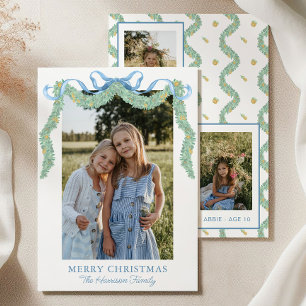 Cartão De Festividades Fruta de Arco Azul de Aquarela Foto de Natal Garla