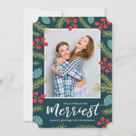 Cartão De Festividades Frutas Coloridas e Pinheiro Foto de Natal Moderno