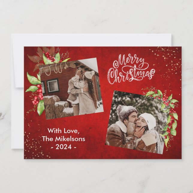 Cartão De Festividades Frutas Vermelhas Festivas e Folhagens Feliz Natal  (Frente)