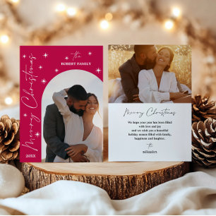 Cartão De Festividades Fuchsia Arch Chic Script 2 Foto FELIZ Natal