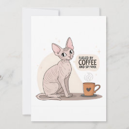 Cartão De Festividades Fueled by Coffee and Sphynx Cat Illustration