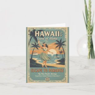 Cartão De Festividades Fuga para o Paraíso Terrestre Havaiano Vintage