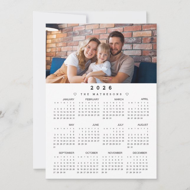 Cartão De Festividades Full Year 2026 Calendar with Photo  (Frente)