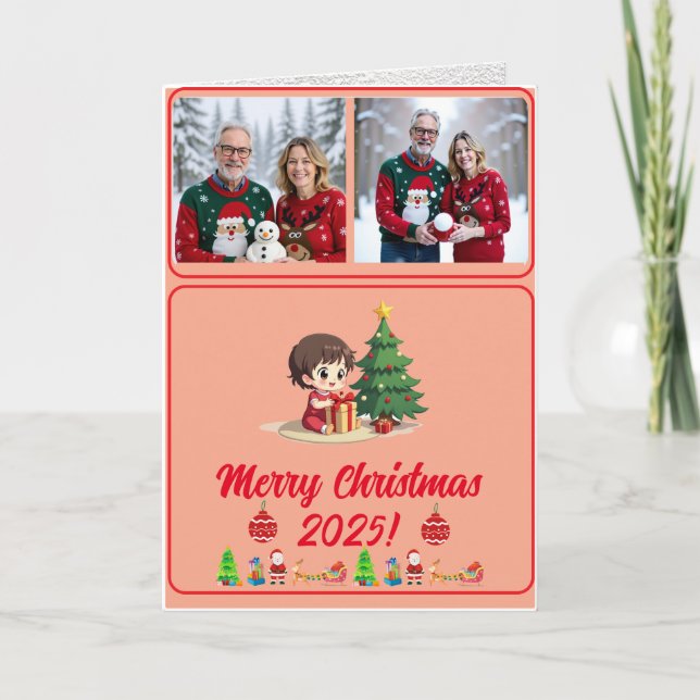 Cartão De Festividades Fully Customisable 2 Photo Traditional Folded (Frente)
