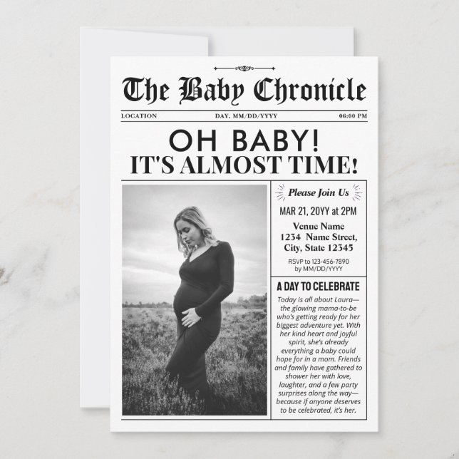 Cartão De Festividades Fun Baby Shower Invitation | Newspaper Baby Invite (Frente)